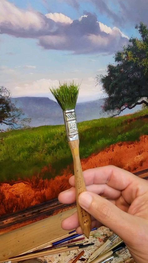 Beautiful Landscape Paintings, Grass Painting, Sky Art Painting, Landscape Painting Tutorial, Oil Painting Tutorial, Representational Art, Soyut Sanat Tabloları, Landscape Art Painting, Painting Art Lesson