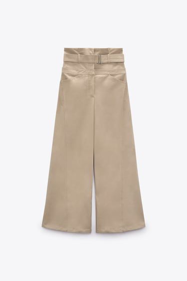 BELTED GABARDINE BUSTIER - Light whiskey | ZARA United States Cargo Women, Trousers With Belt, High Waisted Trousers, Zara United States, Metal Buckles, Asymmetric Hem, Metallica, High Waist, Wide Leg