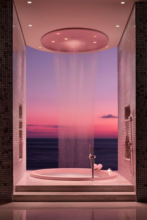 Modern Luxury Bathroom Design Master Bath Apartment, Tropical Luxury Bathroom, Luxury Shower Aesthetic, Dream Bathroom Aesthetic, Ocean Home Aesthetic, Marble House Design, Big Bathroom Aesthetic, Cozy Shower Aesthetic, Pretty Showers