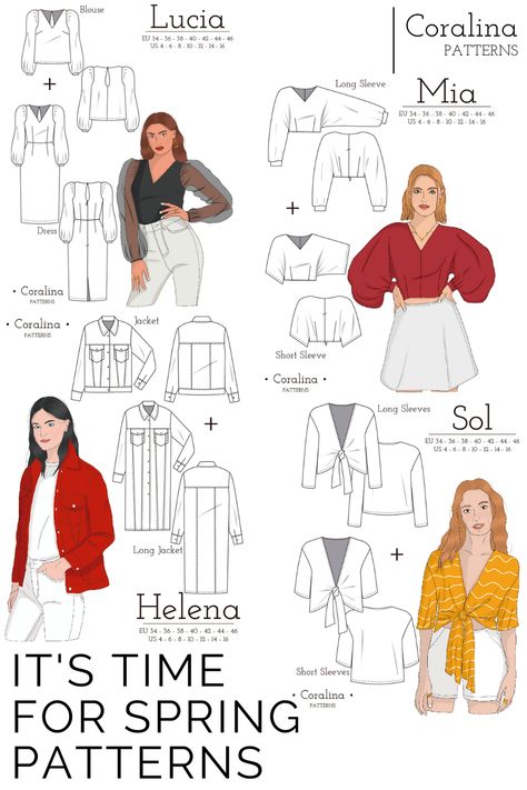 Button Up Crop Top Sewing Pattern, Travel Capsule Wardrobe Spring, Crop Jacket Pattern, Top Sewing Patterns, Spring Sewing Patterns, Crop Top Sewing Pattern, Colorful Hairstyles, Shirt Sewing Pattern, Fashion Design Patterns