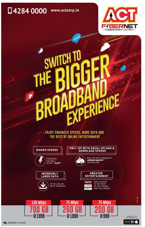 act-fibernet-switch-the-bigger-broadband-experiance-ad-times-of-india-chennai-19-9-17 Broadband Creative Ads, Broadband Ads, Flex Banner Design, Flex Banner, Palette Challenge, Save The Date Video, Mind Art, Fiber Internet, Broadband Internet