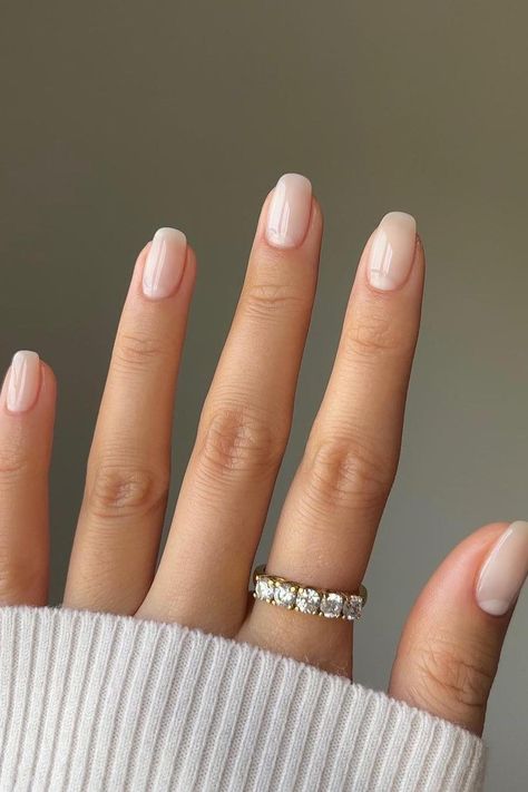 Rounded Square Natural Nails, Squoval Milky Nails, Bridesmaid Nails Squoval, Clean Bridal Nails, Sheer Wedding Nails, Squoval Nail Shapes, Clean Professional Nails, Nail Shapes Natural Nails, Natural Nails For Nurses