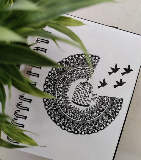 Mandala Book Tattoo, Birds Mandala Art, Freedom Doodle, Hard Mandala Art, Freedom Drawing Ideas, Bird Mandala Art, Mandala Art Unique Designs, Mandala Art Ideas Creative, Unique Mandala Drawing