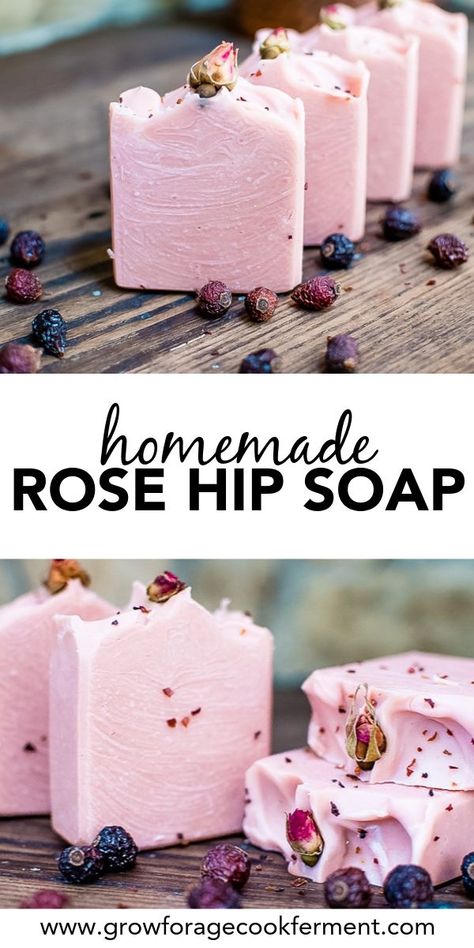 Learn how to make homemade Rose Hip Soap! This all-natural herbal soap is great for the skin and can be made with foraged rose hips. #rosehip #soap #recipe #soapmaking #diy Selamat Hari Valentine, Natural Soaps Recipes, Diy Soap Bars, Savon Diy, Easy Soap Recipes, Diy Soap Recipe, Săpunuri Handmade, Soap Homemade, Herbal Soap