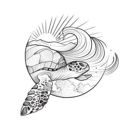 Tattoos That Can Be Added To, No Worries Tattoo, Geometric Turtle Tattoo, Sea Tattoo Design, Sea Turtle Tattoo Ideas, Sea Themed Tattoos, Ocean Themed Tattoos, Sea Turtle Tattoo Design, Sea Tattoo Ideas