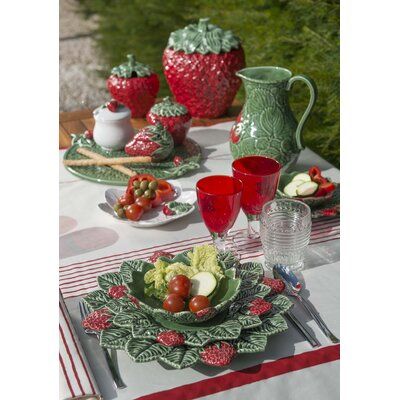 Naturalist. Tableware. Handpainted elements. Bordallo Pinheiro | Bordallo Pinheiro Strawberries Pitcher 8.66 H x 5.91 W in green / orange / redCeramic / Earthenware / Stoneware in Green;red | 74oz | Wayfair Strawberry Cottage, Strawberry Stuff, Strawberry Decor, Kitchen Wear, Strawberry Kitchen, Strawberry Decorations, Bordallo Pinheiro, Food Decor, Soup Tureen