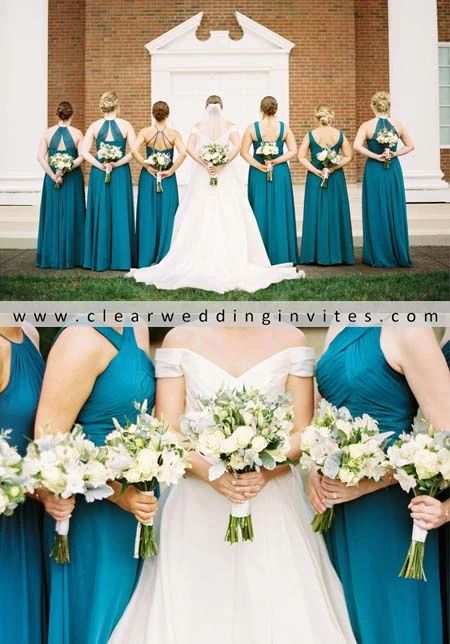 Elegant Wedding Color Combo:Mocha and Teal – Clear Wedding Invites Teal Wedding Ideas Spring, Chocolate Brown Bridesmaid Dress, Teal Weddings, Wedding Teal, Brown Bridesmaid Dresses, Teal Bridesmaid, Turquoise Bridesmaid Dresses, Green Wedding Bouquet, Teal Bridesmaid Dresses