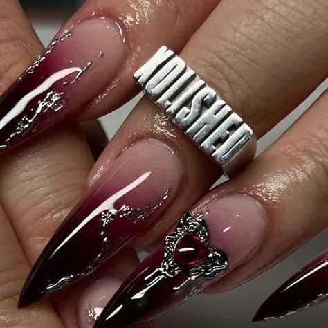 Red Witch Nails, Edgy Red Nails, Dagger Nails, Free Style Nails, Nail Ink, Kylie Nails, Deep Red Nails, Dark Red Nails, Edgy Nails