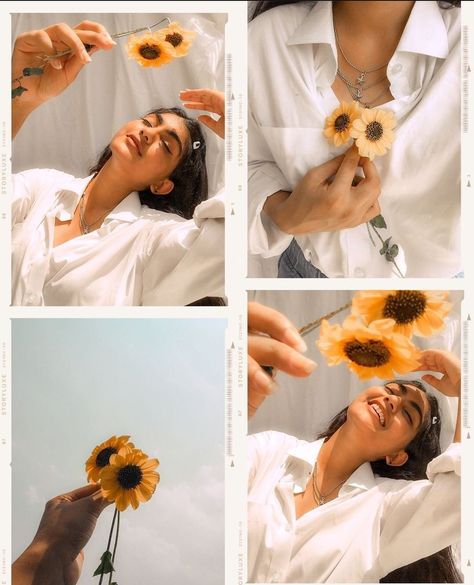 Pose With Sunflower, Sunflower Selfie Ideas, Pictures With Sunflowers, Sunflower Field Photography, Self Portrait Ideas, Sunflower Photoshoot, Sunflower Photography, Field Photography, Self Pictures