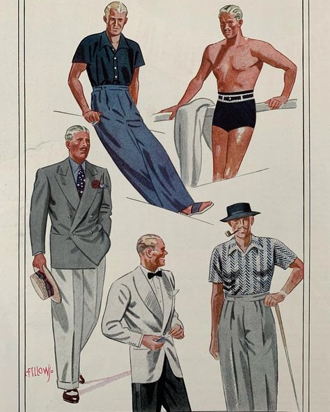 50s Mens Fashion, 1950 Men, Mens Fashion Illustration, Man Illustration, Fashion Illustration Vintage, Men Stylish Dress, Vintage Mens Fashion, Vintage Swimwear, 50s Fashion