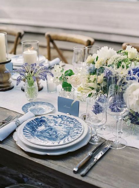 North Carolina Coastal Wedding, Coastal Grandma Wedding Decor, Coastal Grandma Wedding, Southern Flowers, Blue Table Settings, Luxe Wedding Decor, White Peonies Bouquet, Porcelain Wedding, Wedding At Home