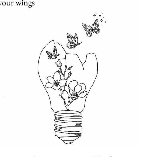 Lightbulb Butterfly Tattoo, Lightbulb With Flowers Inside Tattoo, Broken Lightbulb With Flowers, Butterfly Tattoo Stencil, Bottle Tattoo, Light Tattoo, Plant Tattoo, Spotify Covers, Tattoo Stencil