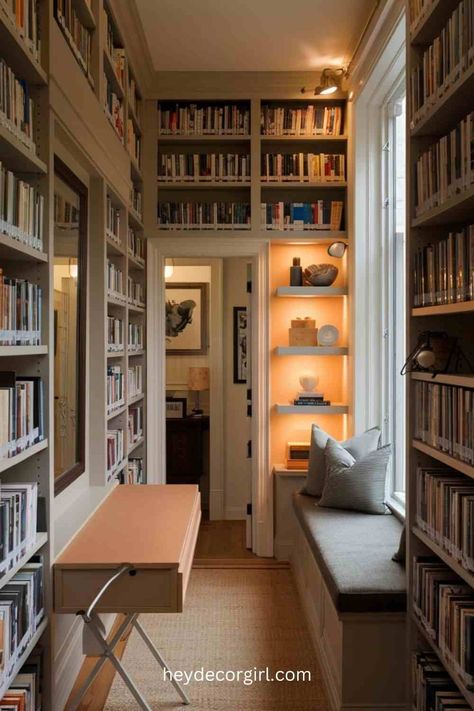 50 Inspiring Library Room Ideas - Hey Decor Girl [Latest Trending Decor Design Ideas] Corner Library Bookshelves, Small Library Room Ideas, Small Library Room, Library Room Ideas, Library Room Design, Corner Library, Library At Home, Library Bookshelves, Love Of Reading