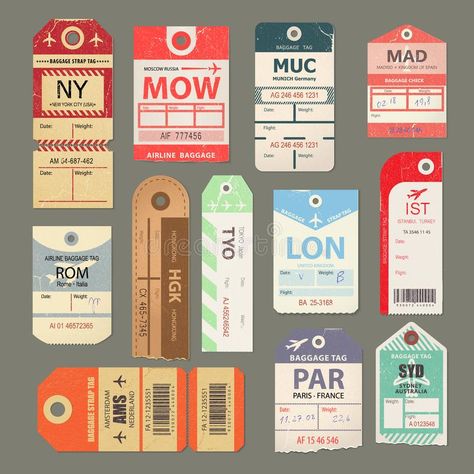 Vintage Luggage Tags, Baggage Tag, Vintage Airline, Baggage Tags, Luggage Labels, Travel Tags, Flat Icons Set, Travel Luggage Tag, Vintage Luggage