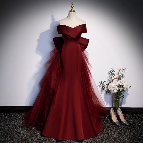 Mermaid Style Prom Dresses, Light Wedding Dresses, Top Prom Dresses, Burgundy Evening Dress, Red Prom, Dresses 2023, Satin Prom Dress, Mermaid Fashion, Red Prom Dress