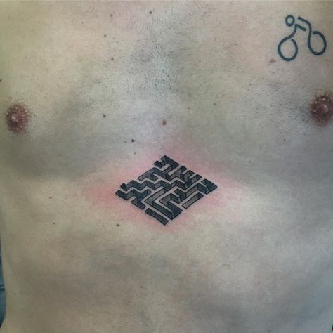 Tyler on Instagram: “Little maze designed by @d_nteanby, thanks @jay.gardner!” Maze Tattoo Labyrinth, Labyrinth Tattoo Ideas, Maze Tattoo, Labyrinth Tattoo, Maze Design, Chest Tattoo, Tiny Tattoos, Labyrinth, Triangle Tattoo