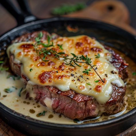 Recipe for Steak de Bœuf à la Béchamel Fondue et Fromage Gratin Ingredients: For the Steak: 2 rib-eye steaks (about 1-inch thick) Salt and freshly ground black pepper 2 tablespoons olive oil 2 cloves garlic, minced 2 sprigs fresh thyme 2 tablespoons unsalted butter For the Béchamel Sauce: 2 tablespoons unsalted butter 2 tablespoons all-purpose flour 1 1/4 cups whole milk Salt and freshly ground black pepper A pinch of freshly grated nutmeg For the Cheese Gratin: 1 cup grated Gruyère cheese 1/... Rare Recipes, Seven Course Meal, Cheese Gratin, Recipe For Steak, Béchamel Sauce, Beef Rib, Gourmet Dinner Recipes, Omaha Steaks, Veal Recipes