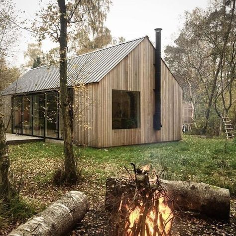 my scandinavian home: The Design Plans For Our Tiny Swedish Cabin (Komplementbostadshus / Attefallshus) Wood Siding Cottage, Mullion Windows, Swedish Cabin, Firewood Shed, Wood Cabin, Building A Cabin, Cabin Exterior, Modern Barn House, Instagram Autumn