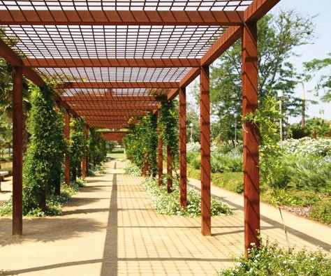 Industrial pergola- corten steel  mesh and columns Pergola Hardware, Terrace Shade, Corner Pergola, Steel Pergola, Cheap Pergola, Pergola Lighting, Garden Canopy, Pergola Attached To House, Pergola Garden