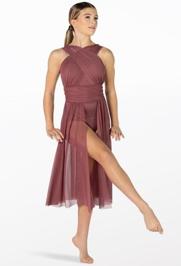 Mesh Shirred Back Panel Dance Dress | Weissman® Dance Costumes Plus Size, Dance Outfits Contemporary, Dance Costume Ideas, Contemporary Dance Dress, Modern Dance Costumes, Contemporary Dance Outfits, Dance Nation, Dance Class Outfit, Modern Dance Dresses