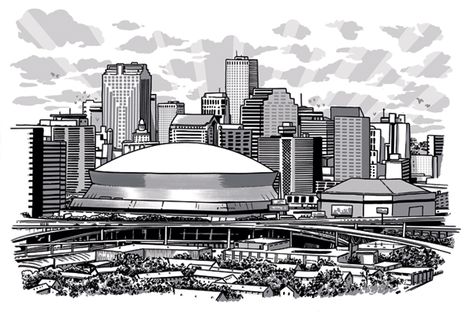 City Of Houston Tattoo, New Orleans City Skyline, New Orleans Skyline Tattoo, Atlanta Skyline Tattoo, New Orleans Tattoo Sleeve, Atlanta Skyline Drawing, Houston Skyline Drawing, Houston Skyline Tattoo, Nola Tattoos Ideas