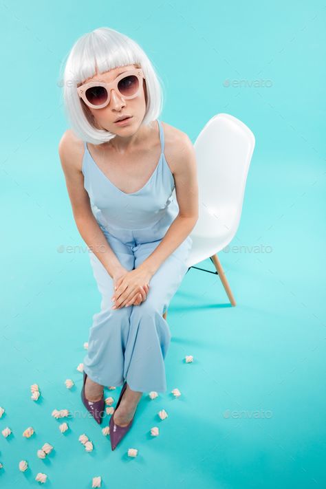 Sitting Pose Perspective From Above, Top View Reference, Sitting Pose Reference, Idea Photography, Body References, Sitting Chair, Chair Pose, Fresh Girls, Wig Blonde