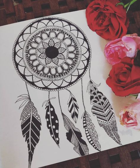 #mandala #doodle #dreamcatcher Mandala Art Dream Catcher Easy, Dream Catcher Mandala Drawing, Dream Catcher Mandala Art, Dreamcatcher Drawing, Dream Catcher Drawing, Mandala Sketch, Dream Catcher Mandala, Mandala Drawings, Mandala Ideas