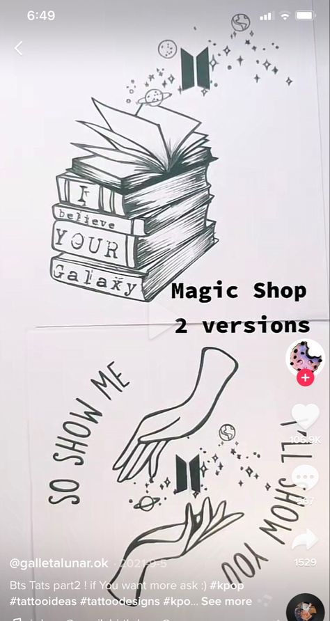 Magic Shop Tattoo, Bts Magic Shop, Bts Tattoo, Kpop Tattoos, Shop Tattoo, History Tattoos, Bts Tattoos, Kpop Drawings, Henna Patterns