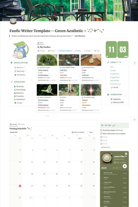 Green Aesthetic Notion, Notion Character, Study Planner Free, Writer Aesthetic, Fanfiction Writer, Aesthetic Notion, Aesthetic Templates, Monthly Planner Template, Character Template