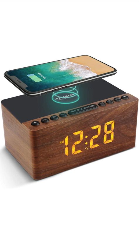 Amazon.com: ANJANK Wooden Digital Alarm Clock FM Radio, Fast Wireless Charger Station for iPhone/Samsung Galaxy, 5 Level Dimmer, USB Charging Port, 2 Sounds, Sleep Timer, Wood LED Clock for Bedroom, Bedside, Desk : Home & Kitchen Bedside Clock, Led Alarm Clock, Bedside Desk, Led Clock, Charger Station, Radio Alarm Clock, Radio Clock, Phone Charging, Amazon Com