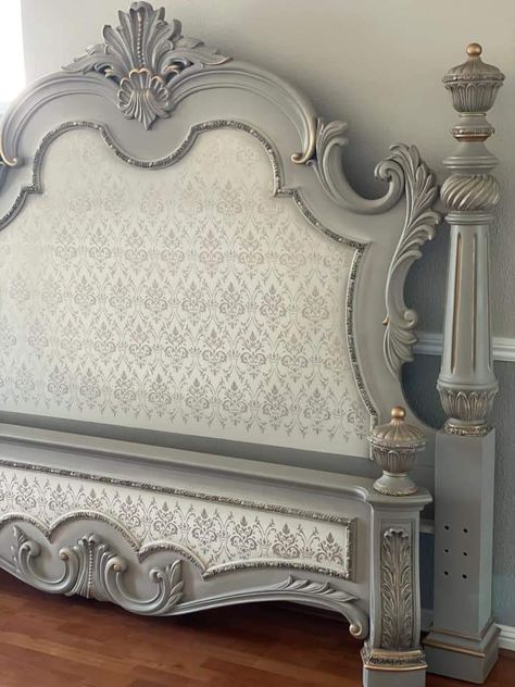 Antique Headboard Ideas, French Provincial Headboard Makeover, Refinished Headboard, Antique French Bed Wood, Roccoco Bed, Rococo Bed Frame, Headboard Makeover, Bed Makeover, Roccoco Bed Frame