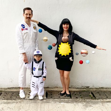 Space Themed Family Halloween Costume Solar System Outfit, Astronaut Family Halloween Costume, Solar System Costume, Space Theme Costume, Space Party Costumes, Matching Family Costumes, Maternity Costume, Astronaut Halloween Costume, Outer Space Costume