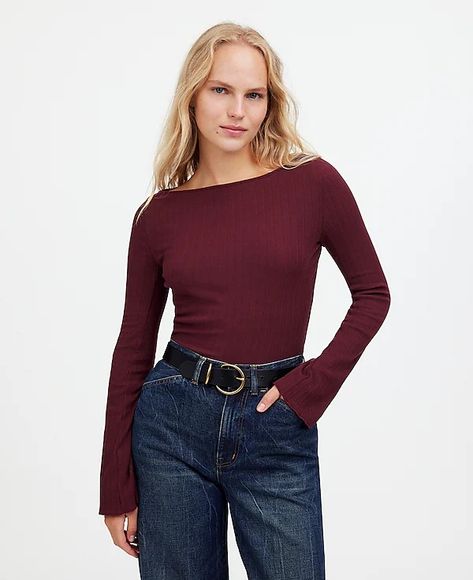 Ribbed Long-Sleeve Boatneck Top | Madewell Burgundy Turtleneck, Rich Girl Fashion, Community Development, Style Fall, Winter Outfits For Work, Ribbed Top, Fall Style, High Point, Fall 2024