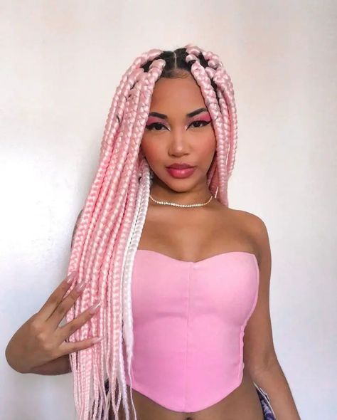 Baddie Braids, Jumbo Box Braids Styles, Pink Box Braids, Colored Box Braids, Tela Iphone, Barbie Hairstyle, Big Box Braids, Big Box Braids Hairstyles, Jumbo Box Braids