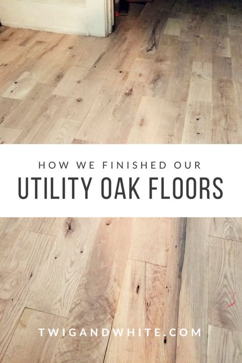 Utility Oak Flooring from Lumber Liquidators can be a beautiful and money saving flooring options if you are willing to put in a little extra work. See how we finished our floors. Lumber Liquidators Flooring, Weathered Oak Stain, Family Room Inspiration, All White Room, Lumber Liquidators, Oak Trim, Extra Work, Front Doors With Windows, Oak Flooring