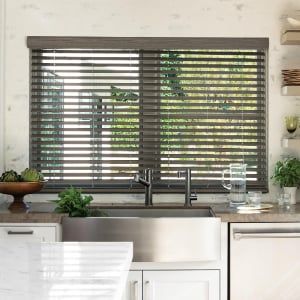 Custom Faux Wood Blinds | Smith & Noble Kitchen Blinds Ideas Above Sink, Wood Blinds Living Room, Kitchen Blinds Modern, Kitchen Blinds Ideas, Modern Valances, Blinds For Windows Living Rooms, Kitchen Window Blinds, Blinds Ideas, Window Roller Shades