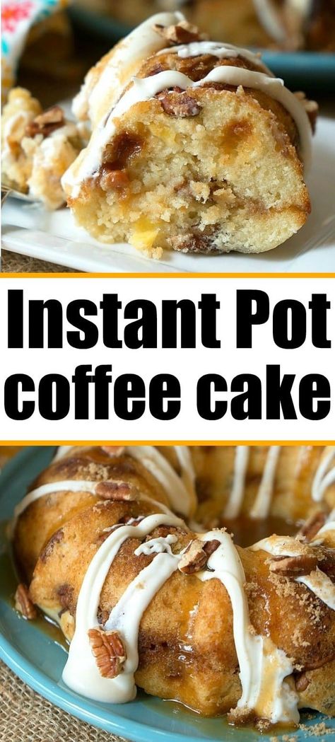 Instant Pot coffee cake is amazing! Bake it in the oven or in your pressure cooker with some coffee for the perfect breakfast. #coffeecake #instantpotcoffeecake #pressurecooker #breakfast #instantpotrecipes #thetypicalmom #caramel #cake Instant Pot Coffee, Instant Pot Cake Recipe, Cake With Pecans, Pressure Cooker Desserts, Cooker Cake, Multi Cooker Recipes, Pot Cake, Sweet Roll Recipe, Pot Cakes