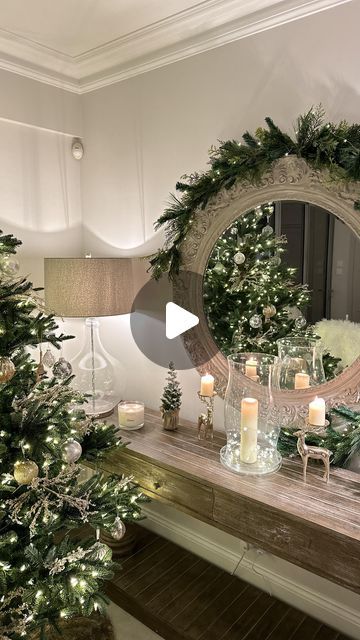 Becks Doyle on Instagram: "Mirror glow up ✨ Who even knew a mirror wreath was a thing before last week? I didn’t! But I had a go and I love it. Armed with a simple wreath, some clear command hooks and a string of battery fairy lights. So simple and effective. What do you think? #christmas #christmasgarland #christmasdecor #christmasdecorations #christmasmood #christmaslove #christmaslights #christmastime #christmasiscoming #christmas2023 #christmashome #christmashouse #mirrorgarland #christmasgarlands #christmasvibes #christmaskitchen" Mirror With Fairy Lights Around It, Fairy Lights Around Mirror, Mirror Christmas Decor Ideas, Christmas Mirror Decorations Ideas, Wreath Over Mirror, Christmas Mirror Decorations, Wreath On Mirror, Mirror Wreath, Wreath Mirror