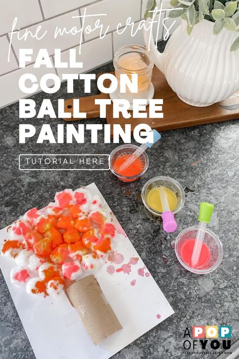 Looking for leaf themed activities for toddlers? This cotton ball tree painting activity is a simple fall craft that also helps promote fine motor skills. Visit A Pop of You for more easy fall painting ideas for kids, autumn arts and crafts, and fall fun for toddlers. Cotton Ball Fall Tree, Fall Tree Painting With Cotton Balls, Fall Trees Preschool Art, Easy Fall Activities, Autumn Arts And Crafts, Hand Print Fall Tree, Finger Paint Fall Tree, Fall Painting Ideas, Leaf Art Projects For Kids Preschool Fall Trees