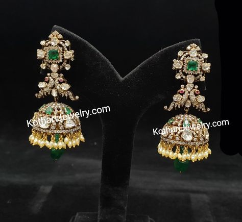 Victorian Gold Jewelry Indian, Victorian Jewelry Indian Earrings, Victorian Earrings Indian, Victorian Gold Earrings, Gold Cat Earrings, Marriage Jewellery, Uncut Diamond Necklace, Diamond Gold Earrings, Small Earrings Gold