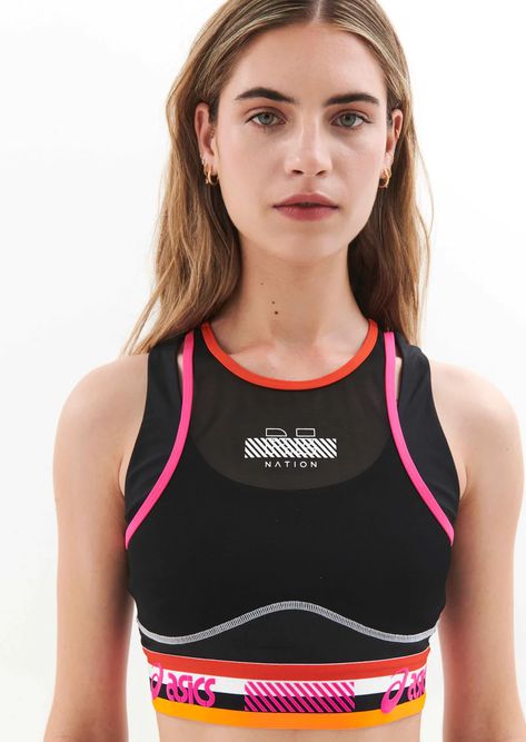 Tracklite Sports Bra | Black | P.E Nation X Asics – P.E Nation International Activewear Details, Conceptual Fashion, P E Nation, Retro Sport, Pe Nation, Activewear Fashion, Wave Print, Lifestyle Trends, Sport Performance