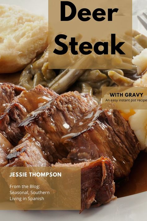 Deer Tips And Gravy, Venison Round Steak Recipes Instant Pot, Deer Steak Instant Pot, Venison And Gravy, Deer Steak And Gravy Recipe, Deer Meat Instant Pot Recipes, Deer Steak Recipes Crockpot, Deer Steak Recipes, Steak And Gravy Recipe