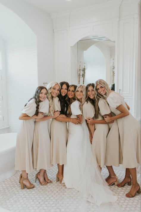 Bridesmaids Beige Dresses, White And Cream Bridesmaid Dresses, Bridesmaid Dress Beige, Tan Color Bridesmaid Dresses, Bridesmaids Tan Dresses, Bridesmaid Dresses You Can Wear Again, Beige Dresses Bridesmaid, Beige Boho Bridesmaid Dress, Oatmeal Bridesmaid Dresses