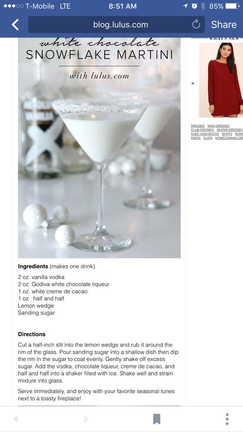 Snowflake Martini, White Chocolate Snowflakes, White Chocolate Martini, Christmas Drinks Recipes, White Chocolate Liqueur, Mommy Juice, Cocktail Drinks Alcoholic, Chocolate Martini, Happy Hour Cocktails