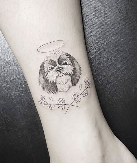 19 Shih Tzu Tattoo Ideas & Designs Shih Tzu Memorial Tattoo, Shih Tzu Tattoos, Dog Tattoo Shih Tzu, Shih Tzu Tattoo Minimalist, Shih Tzu Tattoo Ideas, Shihtzu Tattoos, Shih Tzu Tattoo, Cute Tattoo Designs, Puppy Tattoo