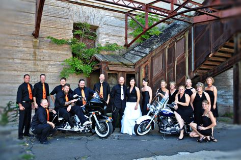 Our Harley-Davidson Wedding- Part 1 | Harleys and Heels Harley Davidson Wedding Ideas, Biker Wedding Theme, Motorcycle Wedding Ideas, Biker Wedding Ideas, Motorcycle Wedding Pictures, Motorbike Wedding, Harley Wedding, Harley Davidson Wedding, Bike Wedding