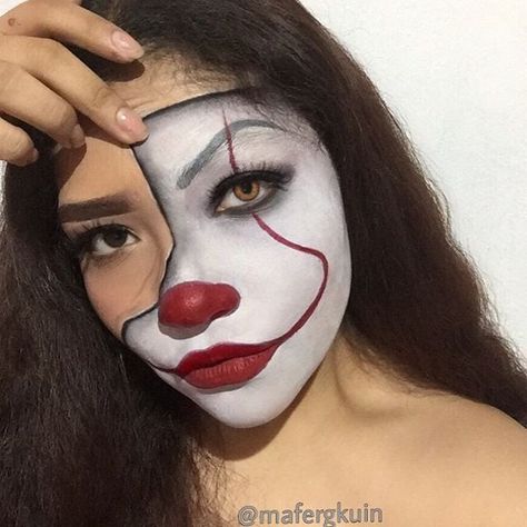 Heloween Make Up, Cool Face Paint, Halloween Makeup Clown, Halloween Makeup Look, Scary Clown Makeup, Horror Make-up, Clown Horror, Halloween Beauty, Last Minute Halloween