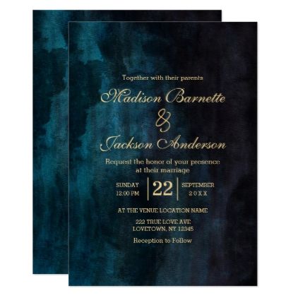 Navy Blue Teal Watercolor Gold Wedding Invitation - wedding invitations cards custom invitation card design marriage party Teal Watercolor, Navy Invitation, Gold Wedding Invitation, Navy Blue Wedding Invitations, Gold Foil Invitation, Navy Wedding Invitations, Glitter Wedding Invitations, Trendy Wedding Invitations, Winter Wedding Invitations