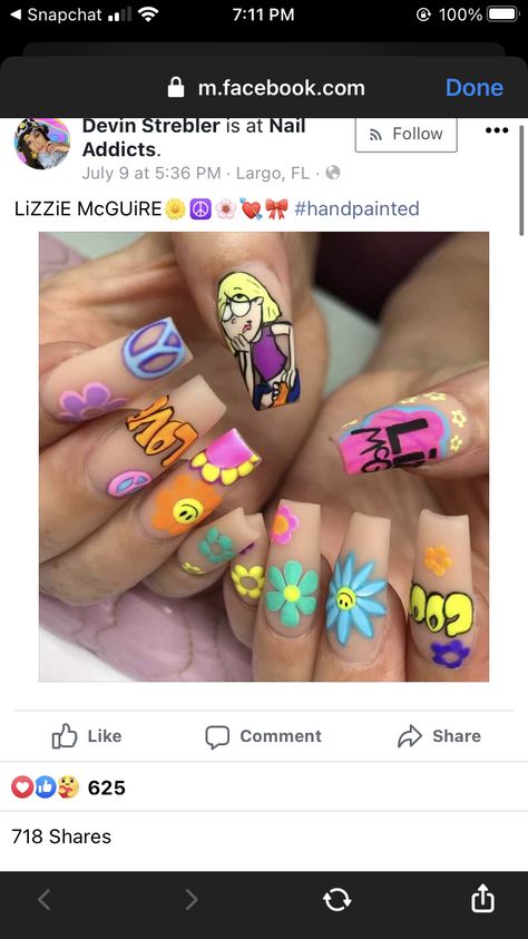 Lizzy Mcguire Nails, Lizzie Mcguire Nails, 90s Cartoon Nails Acrylic, Tv Nails, Nail Tech Quotes, Vacay Nails, Cherry Nail Art, Nails Cartoon, Cherry Nail