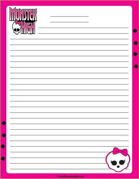 Monster High Diary Template, Spacehey Ideas, Monster High Invitations, Monster High Printables, Monster High Birthday Party, Monster H, Printable Lined Paper, Slumber Party Games, Monster High Party